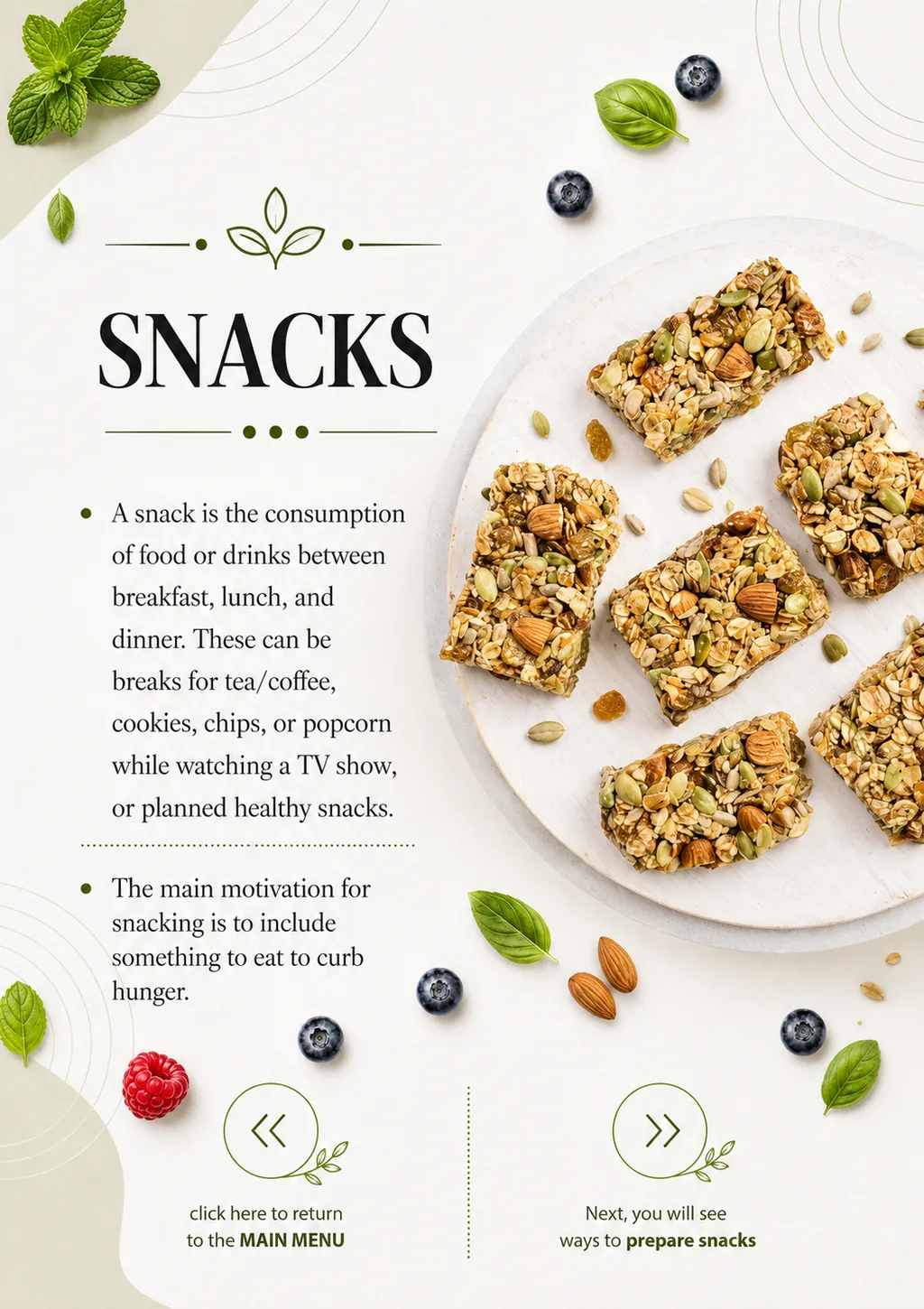 Snacks - real page from the cookbook
